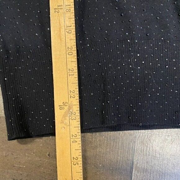ST JOHN Black Sequin Shimmer Embellish Short Sleeve turtleneck 100% wool M - Picture 12 of 12